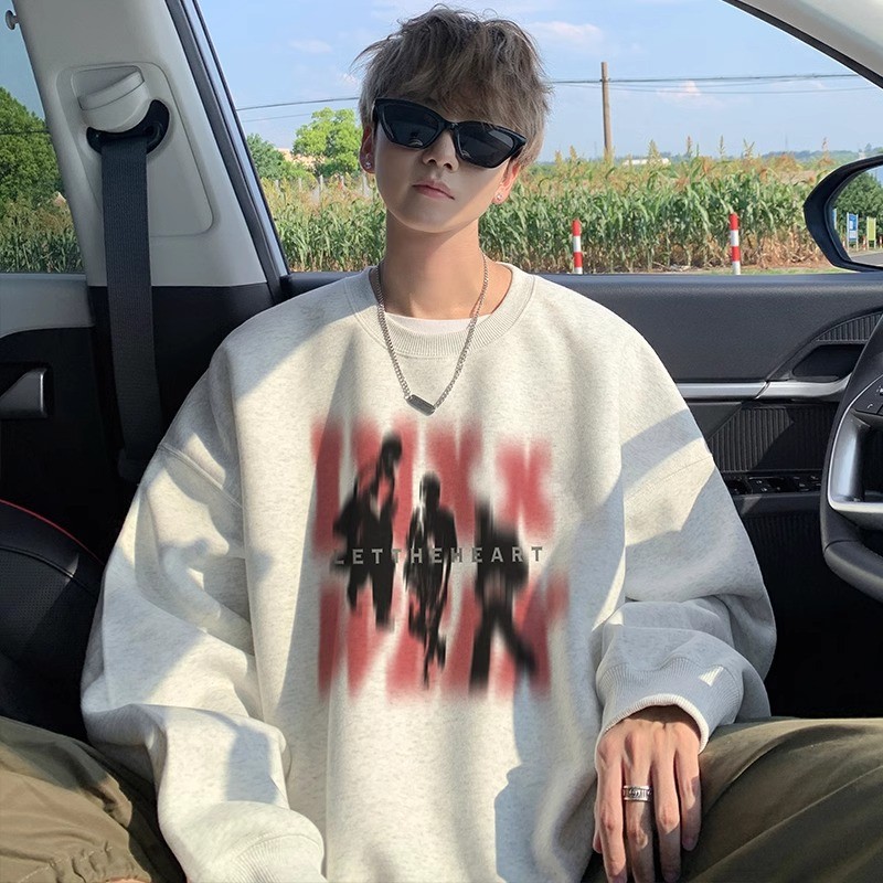 （พร้อมส่งจากกรุงเทพ） เสื้อกันหนาวแขนยาว เสื้อยืดคอกลมพิมพ์ลาย เสื้อเชิ้ตลำลองทรงหลวมใส่สบาย M-XXXL สไตล์ผู้ชายที่ทันสมัย