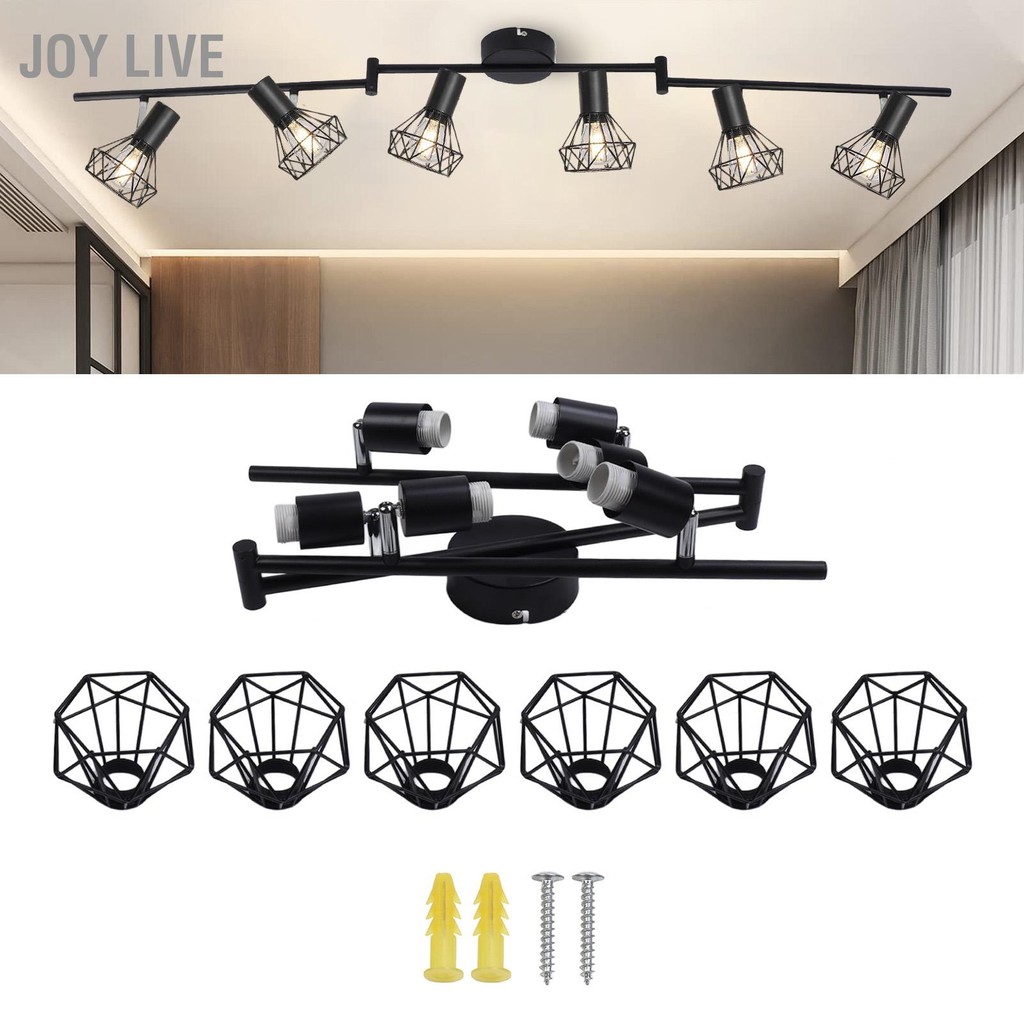 Joy Live E14 6 Light Track Lighting Kit Black Way Ceiling Rotatable Spot Fixture for Bedroom Kitchen