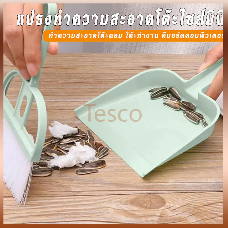 Tesco ไม้กวาดมินิ แปรงกวาดด้ามสั้น แปรงปัดฝุ่น ที่ตักผงมินิ มี 3 สี