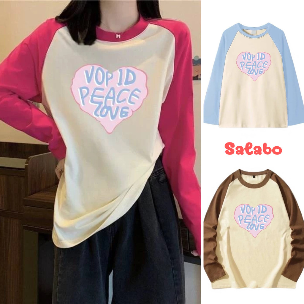 Salabo เสื้อแขนยาวผ้านิ่ม สกรีนลายหัวใจอักษร พร้อมส่งในไทย #B016