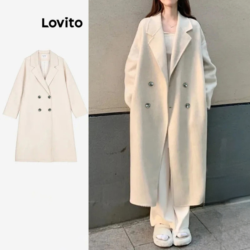 Lovito เสื้อโค้ทปุ่มธรรมดาสบาย ๆ สำหรับผู้หญิง LNA77629