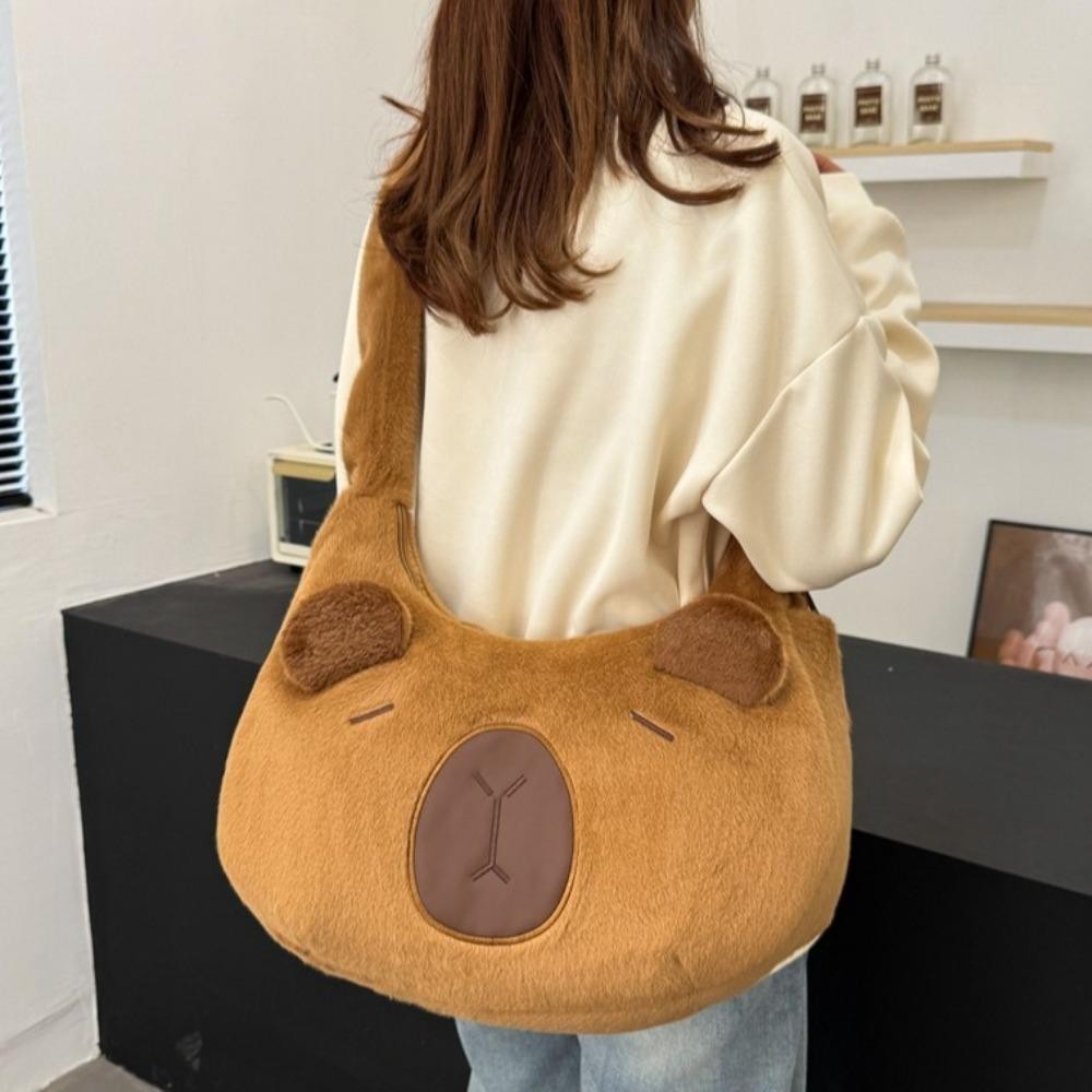 Pixelpulse กระเป๋ากุ๊ยการ์ตูน, กระเป๋าสะพาย Capybara ขนปุยน่ารัก, บุคลิกภาพนุ่มความจุขนาดใหญ่ Kuromi Stitch Underarm Tote Bag ช้อปปิ้ง