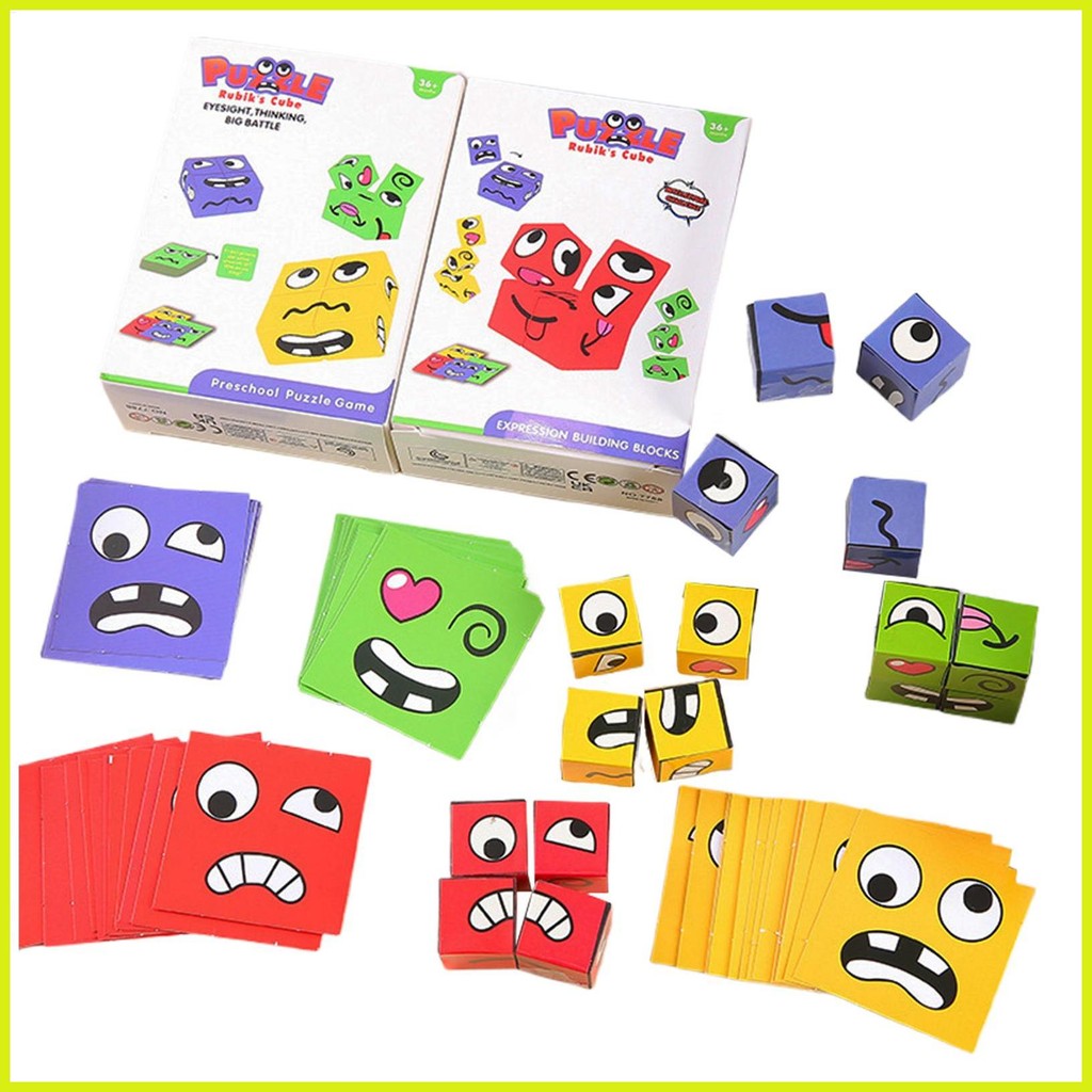 Face Change Cube เกมปริศนา 3D Face Cube Building Blocks 3D เกมต่อสู้พ่อแม่และลูก 64 การ์ดแสดงออกสําห