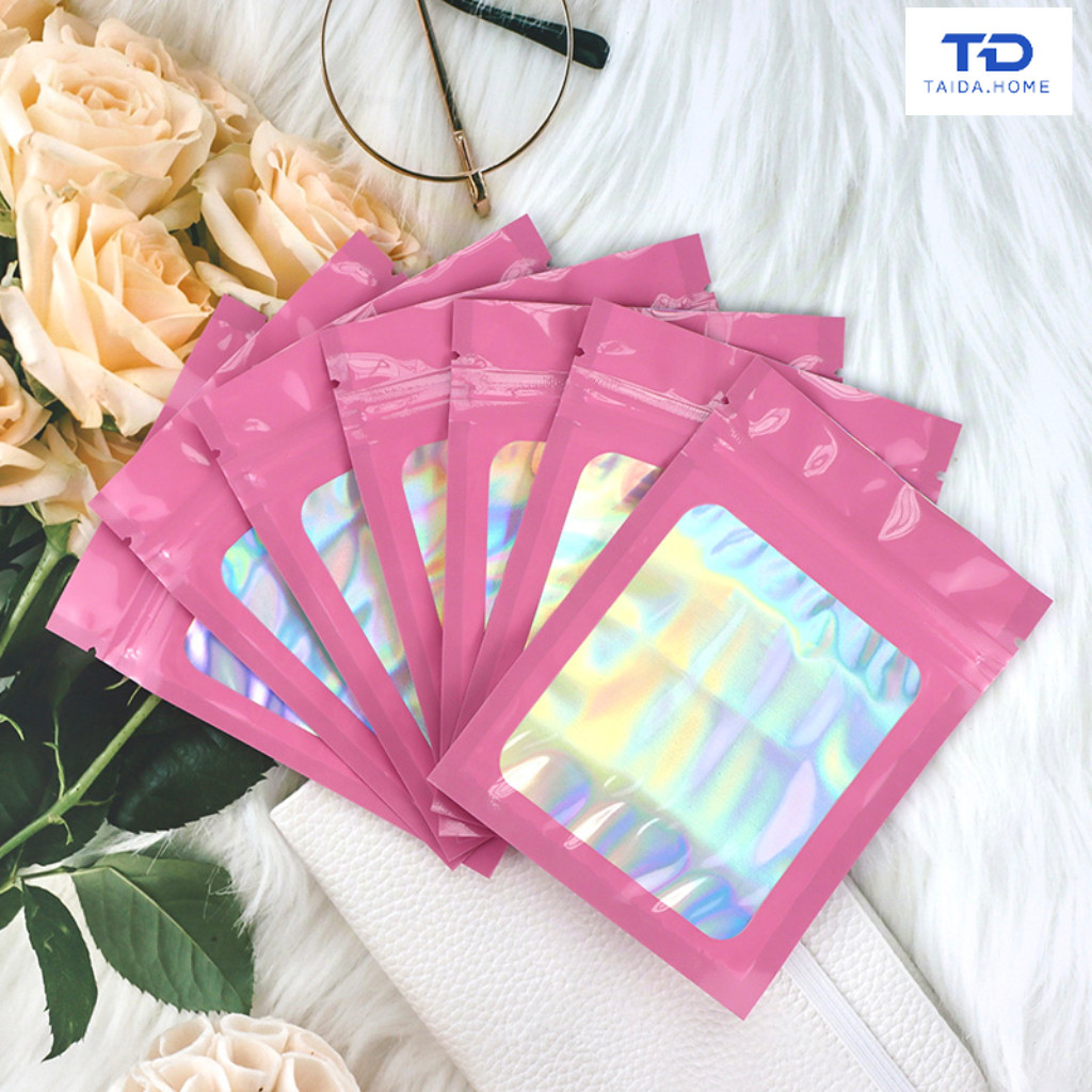 [แพ็ค 50 ใบ] ถุงซิปล็อค ถุงซิปล็อคก้นแบน หน้าใส หลังสี ถุงซิปล็อคโฮโลแกรม ซอง มีรูแขวน มีหลายขนาด
