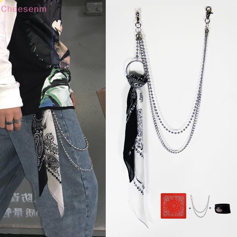 Cheesenm Unisex Hip Hop KeyChain Jean กระเป๋าสตางค์เข็มขัด Rock Punk Ribbon Biker Headscarf โลหะเอวแฟชั่นอุปกรณ์เสริม TH