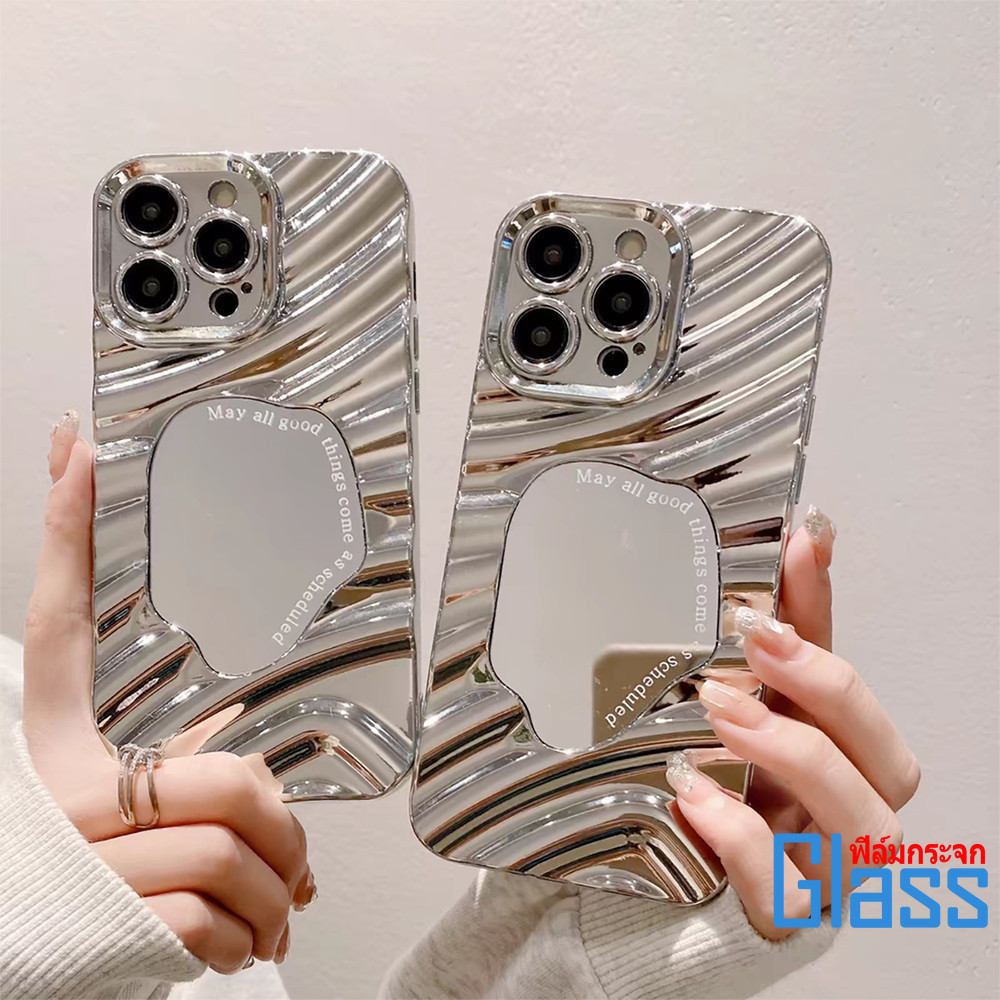 เคสโทรศัพท์มือถือFor IPhone 17 11 12 13 14 15 16 Pro Max XR XSMAX 7 8Plus SE ชุบเงิน ป้องกันเลนส์กล้องปิดด้านหลังหรูหรา