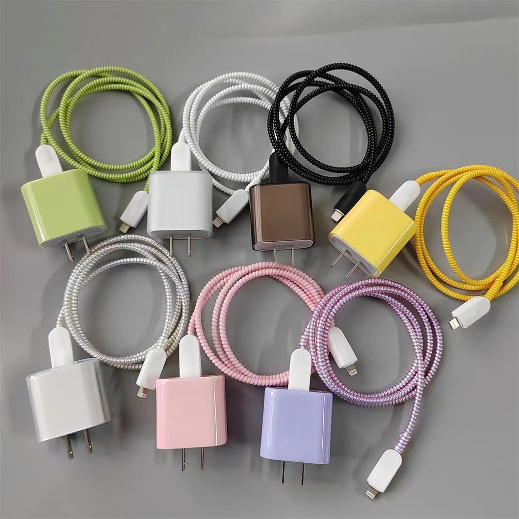 4 in 1/สไตล์เรียบง่ายสีทึบ DIY 18w/20w ชุดตัวป้องกันเครื่องชาร์จเครื่องชาร์จสายเคเบิลสําหรับ iPhone11 12 13 14 15 16pro max