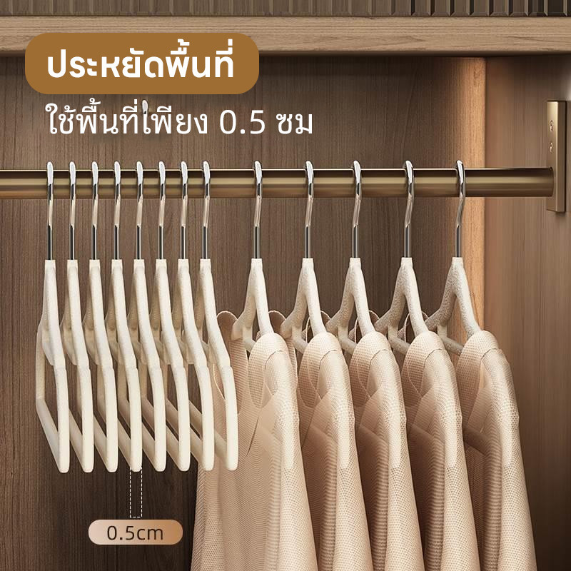 [มีช่องกันลื่น] ไม้แขวนเสื้อ 10-20 ชุด ไม้แขวนเสื้อกันลื่น โครงสร้างเหล็กเคลือบ สามารถหมุนได้ 360 องศา