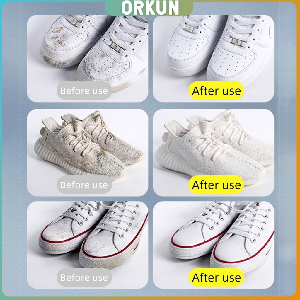 Orkun ครีมขัดรองเท้า 120g น้ำยาขัดรองเท้าขาว ไม่ต้องล้าง พร้อมฟองน้ำสำหรับขัด Shoe Cleaning Cream
