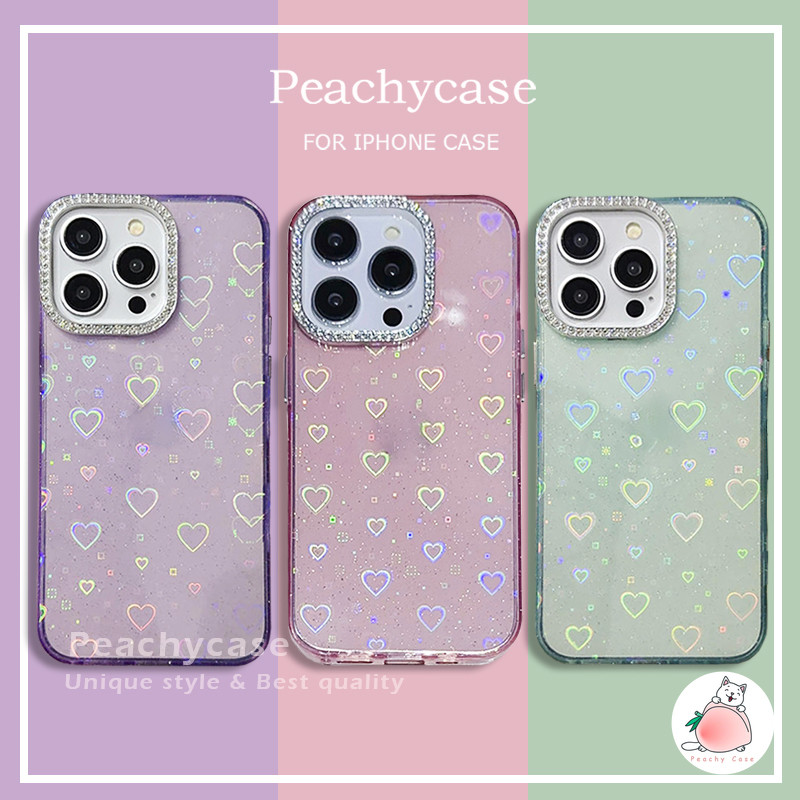 อิน เลเซอร์หัวใจรักเพชรกรอบกล้องเคสโทรศัพท์เข้ากันได้สําหรับ ไอโฟน 16 15 14 บวก 13 12 มือโปร สูงสุด 11โปรแม็กซ์ อะคริลิคกันกระแทกฮาร์ดปกหลังปลอก