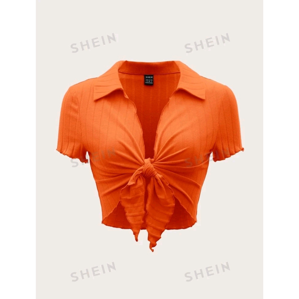 SC Ezwear Lettuce Trim Knot Front Crop Top