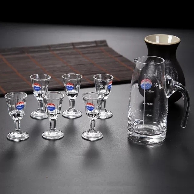 ชุดไวน์ Moutai แก้วไวน์ขาวถ้วย Moutai แก้วไวน์สุราเครื่องแบ่งไวน์คริสตัลแก้วไวน์ขนาดเล็ก10ml ชุดกล่อ