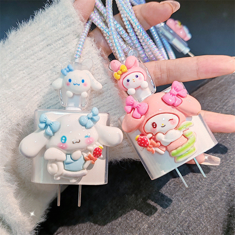 การ์ตูนน่ารัก Sanrio DIY 18w/20w Charger Protector ชุด Charger Case Cable Protector สําหรับ iPhone11 12 13 14 15 16pro max