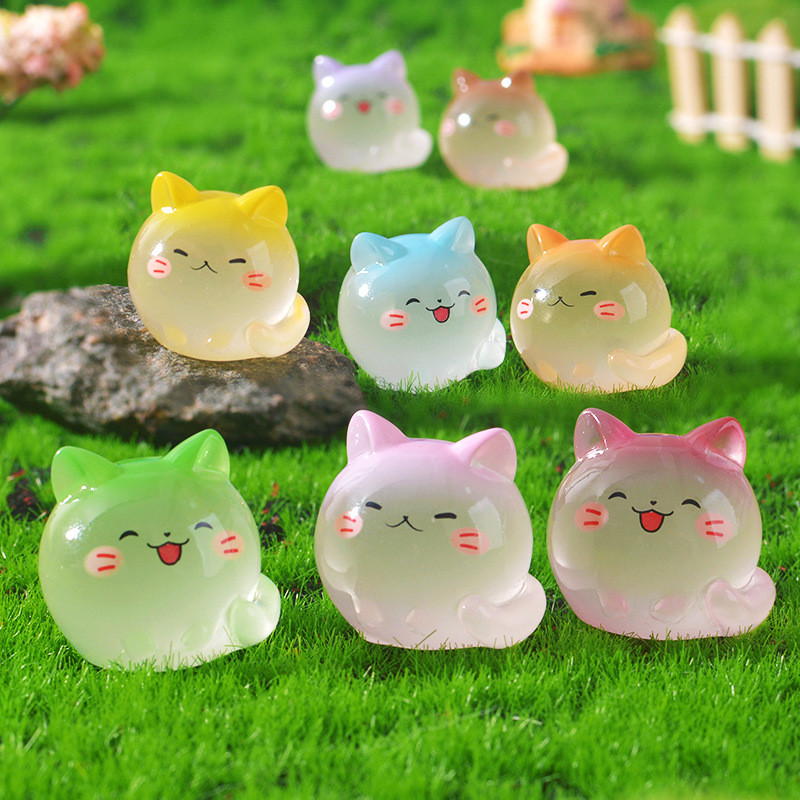 8 ชิ้น Luminous Glow Gradient Cat 3D เรซิ่น Charms สําหรับ DIY (8-326)