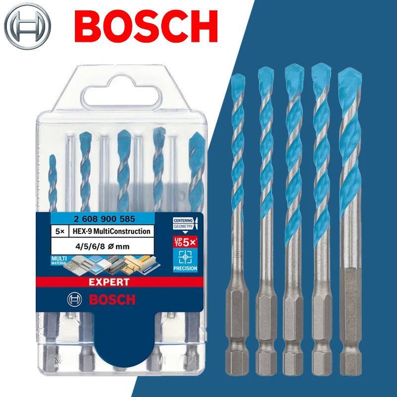 Bosch 2608900585 Hexagon Shank Drill Bit Set 5Pcs Tile Glass Ceramic Cement Metal Alloy Punching Tri