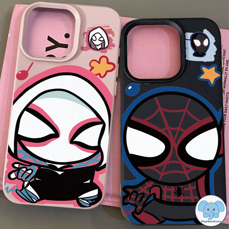 เคสไอโฟน 11 สำหรับ IPhone 15 13 16 11 XR 12 14 ProMax XS X Max 16 7 15 8Plus เคสนิ่มลายการ์ตูนคู่รักสุดน่ารัก Spider-Man