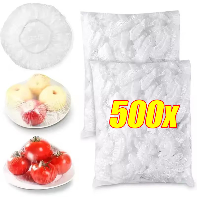 100/200/300/500ชิ้น ถุงเก็บสดแบบใช้แล้วทิ้ง / ฝาปิดชามใสแบบใช้ซ้ําได้ / ฝาปิดอาหารยืดหยุ่นพลาสติก