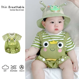 ฤดูร้อนใหม่เสื้อผ้าเด็กชายหญิงแขนสั้น ประกบกัน บอดี้สูท 0-28 เดือนน่ารักสุดน่ารักการ์ตูนกบผ้าฝ้ายแท้สามเหลี่ยม ชุดรอมเปอร์ ออกไป