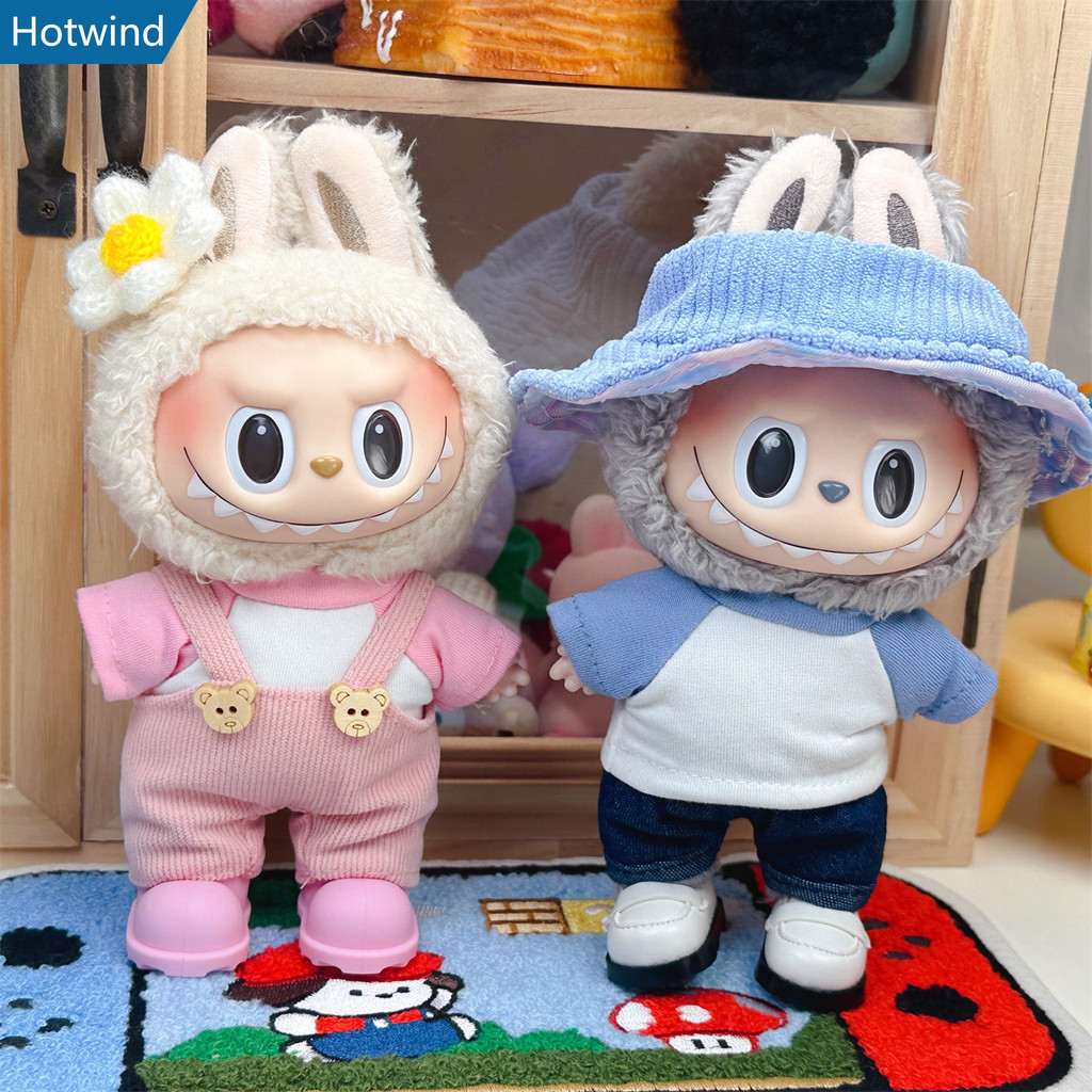 (เฉพาะผ้า) 17 ซม.labubu เสื้อผ้าเด็กหมี overalls ตุ๊กตาไวนิล face rab จี้เสื้อผ้าน่ารักตกแต่งผ้าเล็กๆ