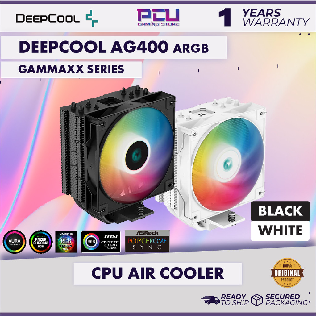 DEEPCOOL AG400 ARGB AIR COOLER - สีดํา/ขาว (รับประกัน 1 ปี)