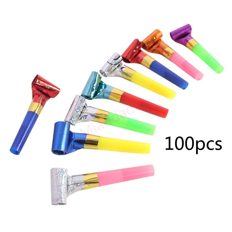 MDD 100 ชิ้น Party Blower สีสันวันเกิด Noisemakers แตรเป่าวันเกิด