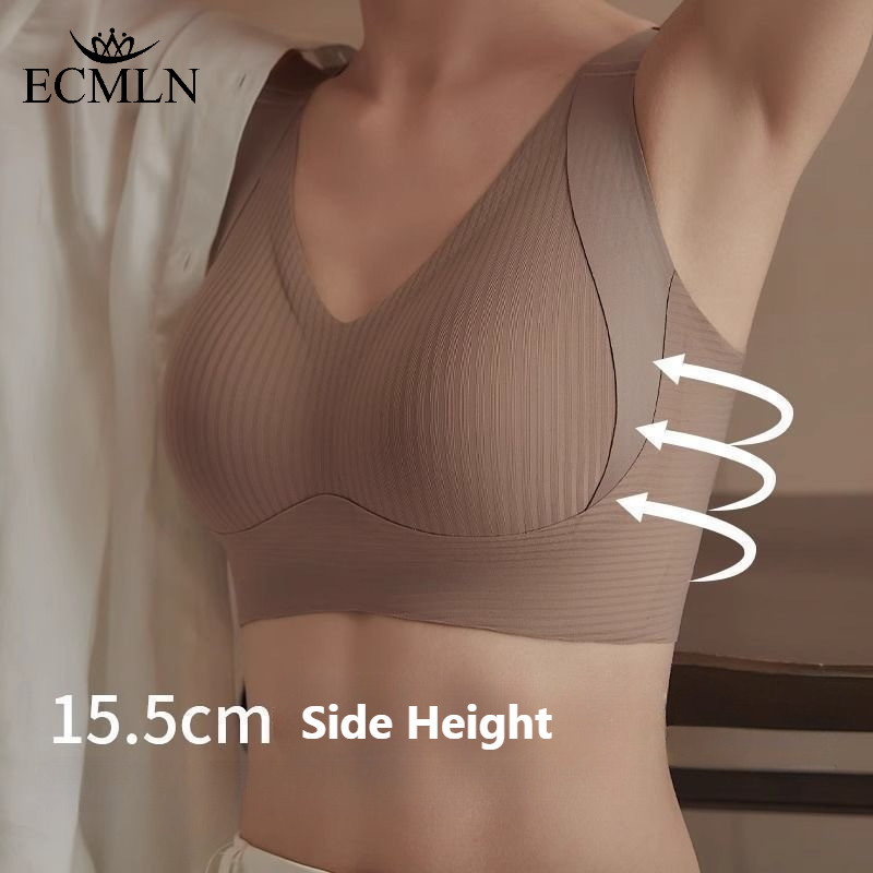 ECMLN ชุดชั้นในแบบไม่มีรอยต่อสําหรับผู้หญิงสบาย Breathable Full Cup Anti-sagging Push Up Bra สายสะพายไหล่กว้าง
