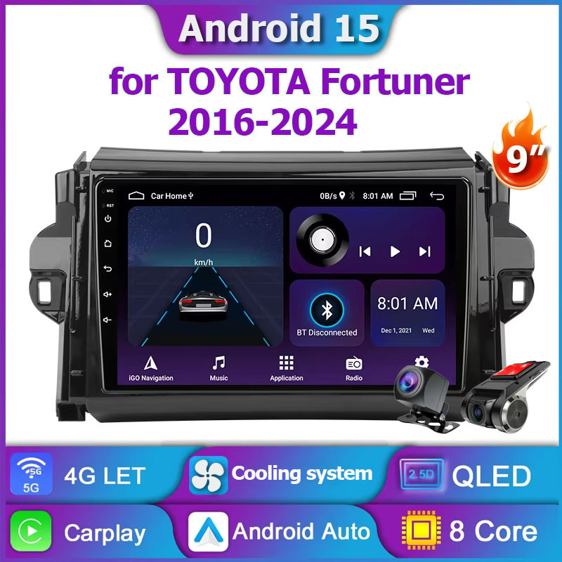 (พร้อมพัดลมระบายความร้อน + 4G SIM) สําหรับ Toyota Fortuner 2016-2024 เครื่องเล่น Android ในรถยนต์ไร้