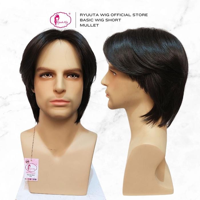 Ryuuta Wig Basic Cap Short Mens Mullet Black Brown - สีดํา