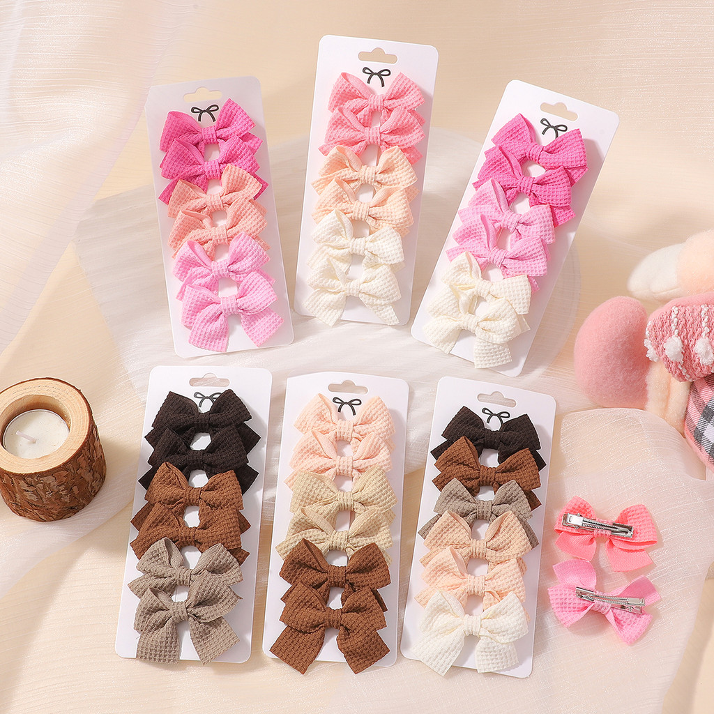 6 ชิ้น/เซ็ตน่ารัก 2 ผ้าฝ้ายนุ่มโบว์คลิปผมสําหรับเด็กทารก Handmade Hairpins อุปกรณ์เสริมผมสําหรับเด็ก