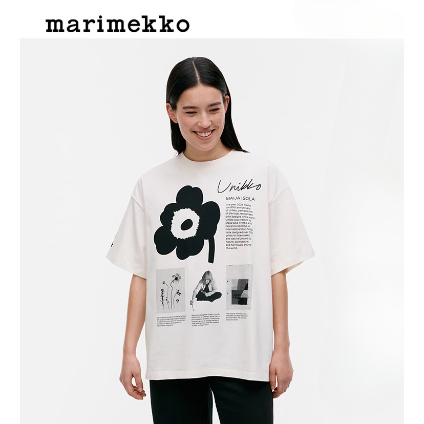 คลังสินค้าพร้อมคุณภาพสูง [การพิมพ์ของ Unikko] คอลูกเรือแฟชั่นหลวมการพิมพ์สบาย 200gsn100% เสื้อยืดผ้า