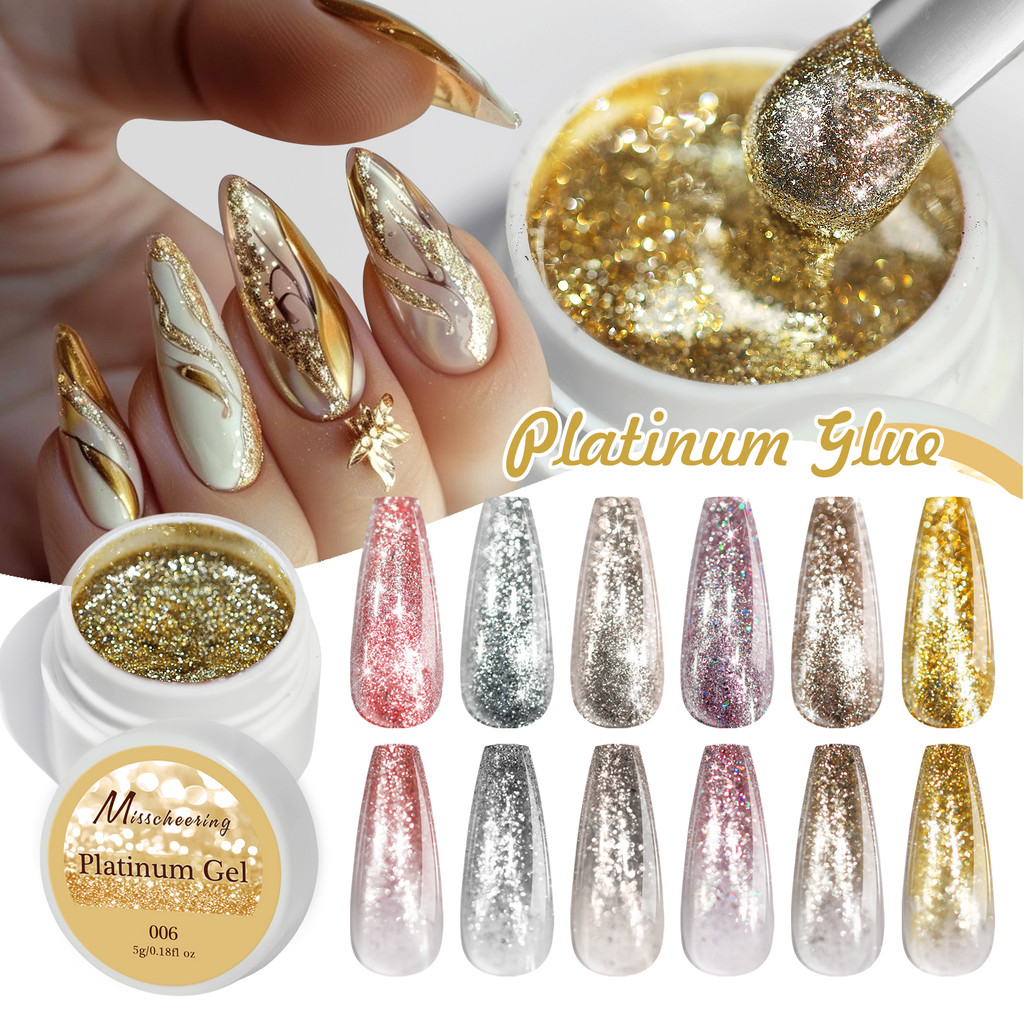 Misscheering 2026 New 5g Nail Art Sparkling Glitter Platinum Gel