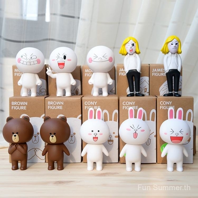 ฟิกเกอร์หมีสีน้ำตาลจาก LINE FRIENDS ของตกแต่งรถและโต๊ะทำงาน ตุ๊กตาแข็งของขวัญ