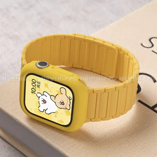สายรัดแม่เหล็ก+เคสป้องกันซิลิโคนเหมาะสําหรับสมาร์ทวอทช์ซีรีส์ 11/10/9/8/7/6/5/SE/4/3/2/1 ชุดสายรัดเหมาะสําหรับ iwatch 49/46/45/44/42/41/40/38 มม.