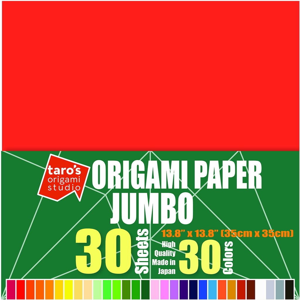 Taro's Origami Studio Premium Large Size Easy-to-Fold 35cm Origami Paper, 30 Colors, 30 Sheets (Whit