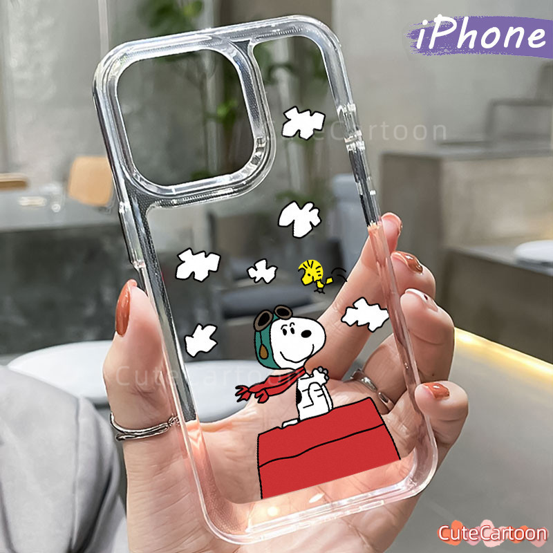 น่ารัก Pilot-Snoopy PC กรณี iPhone 13 15 11 12 14 Pro Max XR X Xs Glossy Guys อะคริลิคใส Hard-Back ป