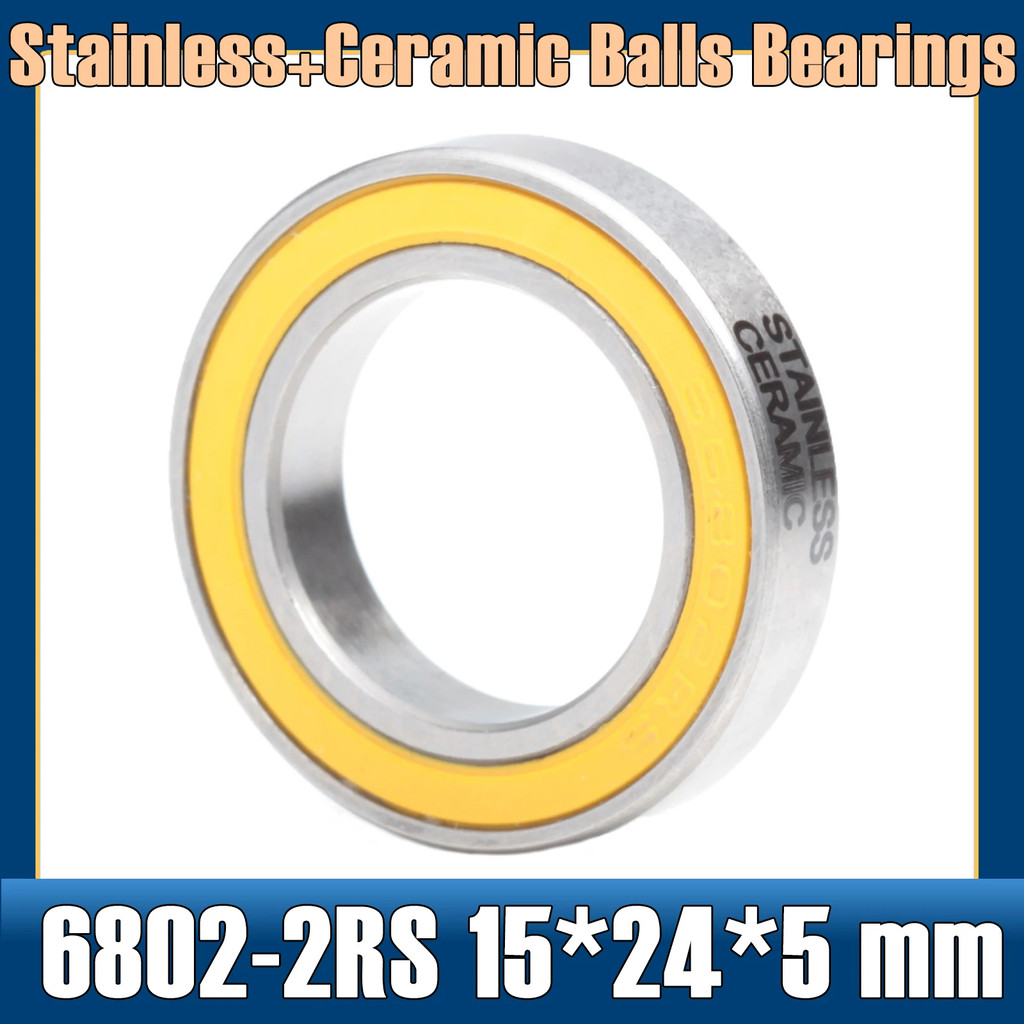 แบริ่งเซรามิก 6802 - 2RS g 15*24*5 มม. ABEC-5 6802 แบริ่งสําหรับจักรยาน Hub ชิ้นส่วนทดแทนป้องกัน