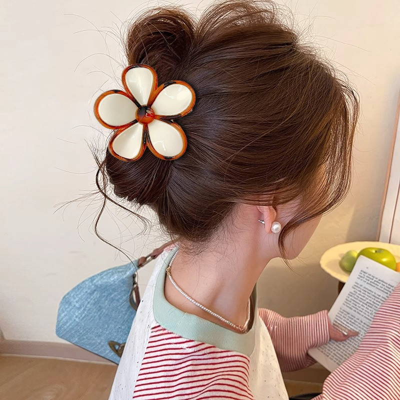 Vintage Amber สีฮาวาย Plumeria Flower Hairpin Grips คลิป Barrettes อุปกรณ์เสริม