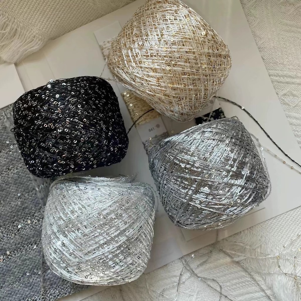 DIY Hyuna กระเป๋าถักเลื่อม ด้ายผสมมือพรีเมี่ยม วัสดุสไตล์ Chanel เส้นที่โดดเด่น เส้นด้ายเลื่อมสีดําทอง