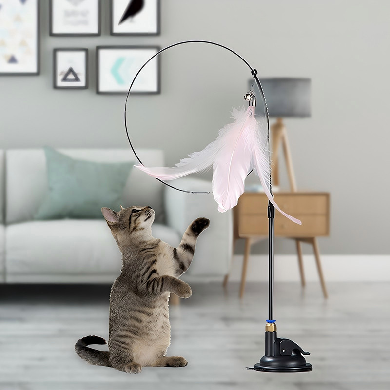 Interactive ของเล่นแมว Handfree Cat Stick Teaser Wand ของเล่นดูดถ้วย Bird/Feather อุปกรณ์สัตว์เลี้ยง