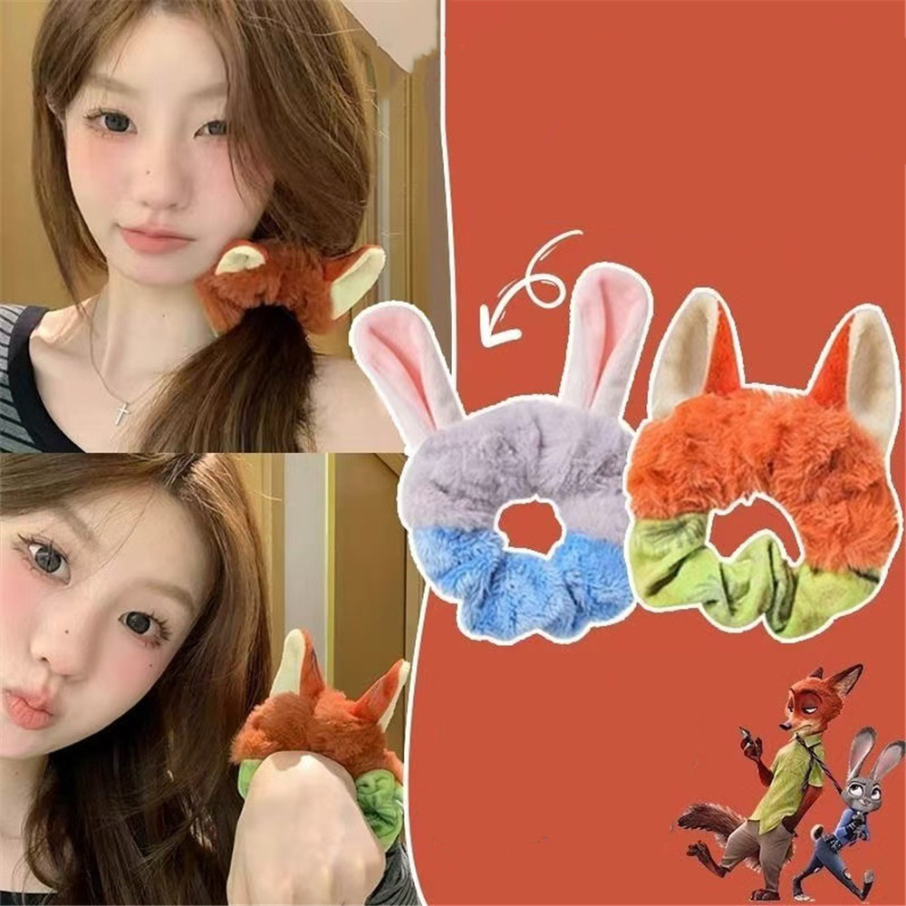 หูสุนัขจิ้งจอกผูกผมตุ๊กตาลําไส้ใหญ่ผมแหวนสําหรับผู้หญิงน่ารักขนยาวเชือกขนาดใหญ่หัวเชือกเครื่องประดับผม