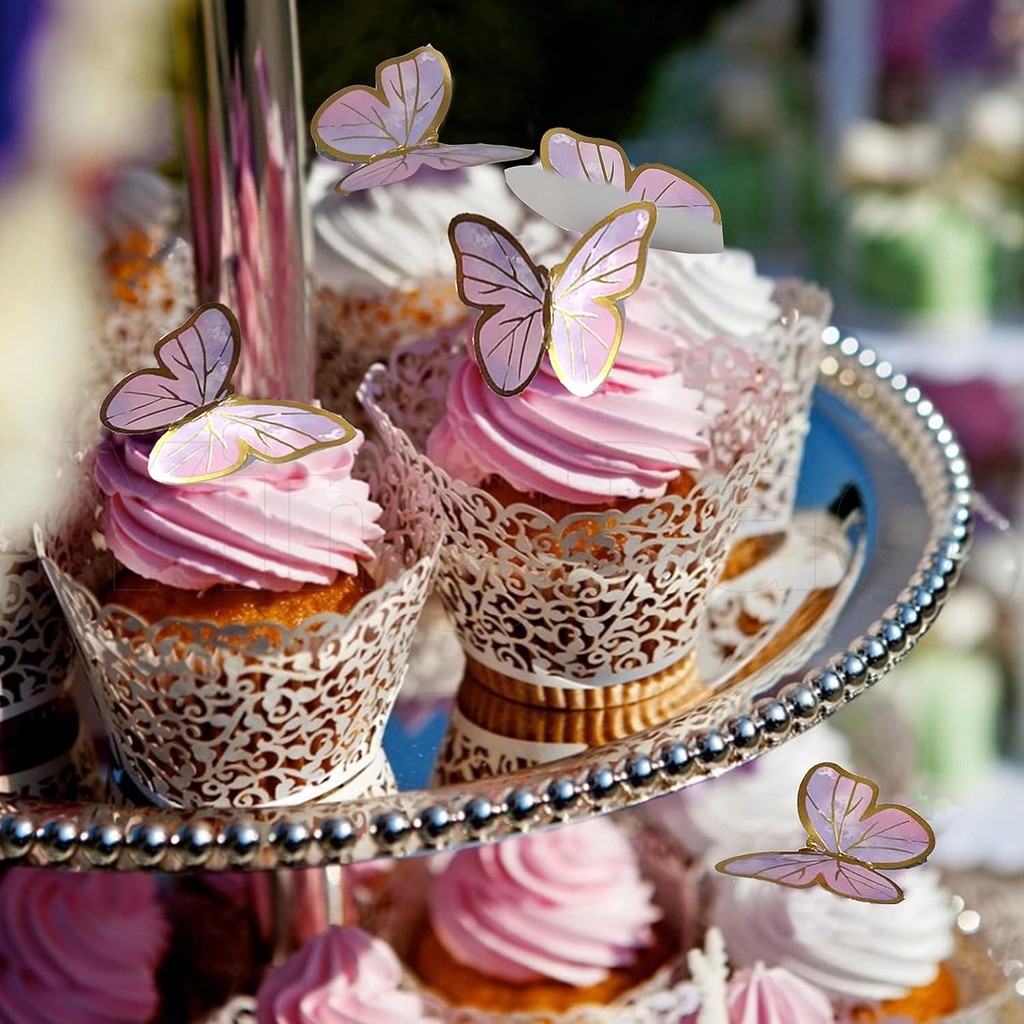 10 ชิ้นผีเสื้อเค้ก Toppers,3D ผีเสื้อ Cupcake Topper Pick สําหรับวันเกิด Baby Shower งานแต่งงานตกแต่งเค้ก - รูปที่ 5