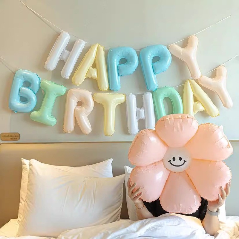 16นิ้ว มาการอง สีวุ้นวันเกิดจดหมายภาษาอังกฤษมีความสุขชุดลูกโป่งงานเลี้ยงวันเกิดตกแต่งลูกโป่งฟอยล์