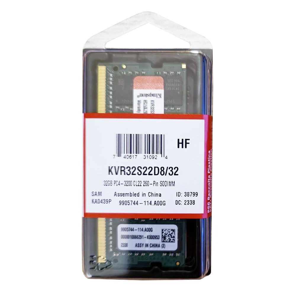 Kingston ValueRAM 1x32GB DDR4 3200MHz CL22 SODIMM Laptop Memory, KVR32S22D8/32