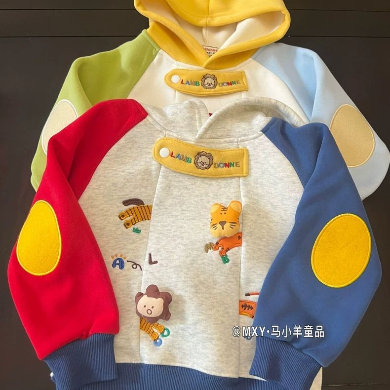 [เสื้อผ้าเด็กสตรีท] เสื้อสเวตเตอร์ผ้าฟลีซชิ้นเดียว ~ เด็กชายฤดูใบไม้ร่วงฤดูหนาวซับขนแกะด้านบนสไตล์ญี่ปุ่นเด็กเด็กอบอุ่นคลุมด้วยผ้าแขนยาว สว