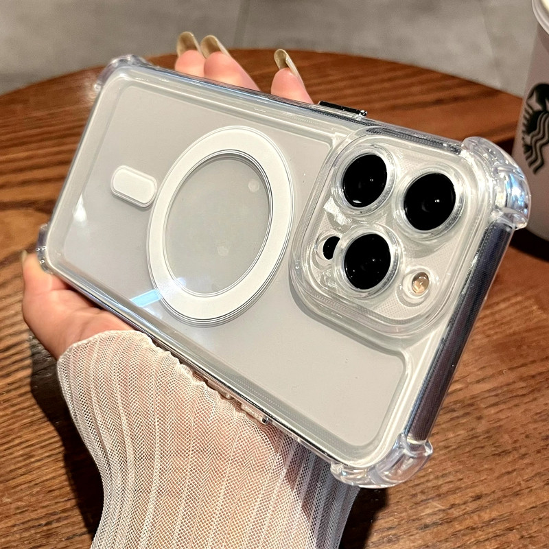 Soft Wireless Charge เคสโทรศัพท์ซิลิโคนสําหรับ iPhone 11 12 13 14 15 16 Pro Max Plus ฝาครอบกันชนแม่เหล็กโปร่งใส