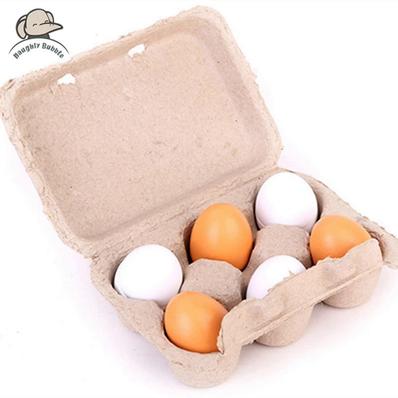 6pcs Simulation Wooden Eggs Toys Set Kids Pretend Play Wood Food Eggs Yolk Kitchen Food Children Kid