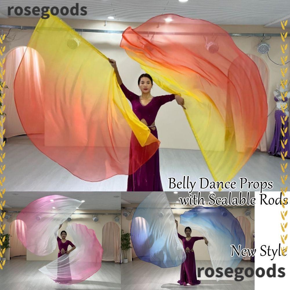Rosegoods1 อุปกรณ์เต้นรําหน้าท้อง Props,พร้อมTelescopic Sticksธงครึ่งวงกลมหลากสี,ปาร์ตี้เต้นรําน้ําหนักเบาScalable Rodsผ้าพันคอที่มีสีสันธง