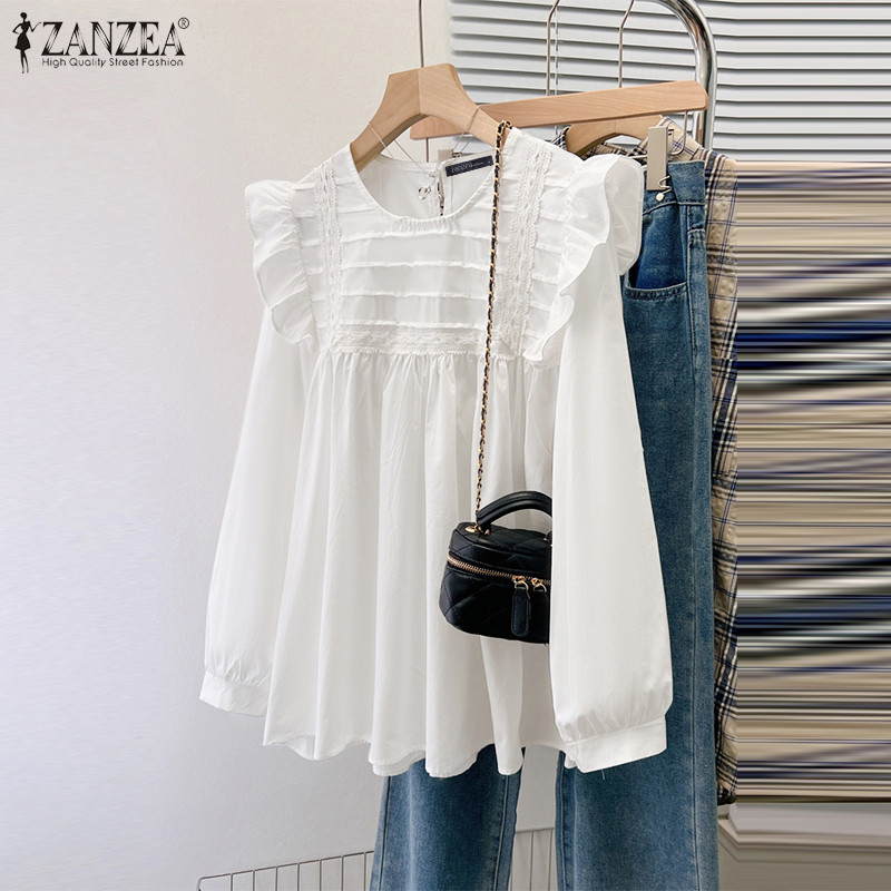Zanzea เสื้อเบลาส์แขนยาวลําลองลูกไม้สําหรับผู้หญิง — صورة 4