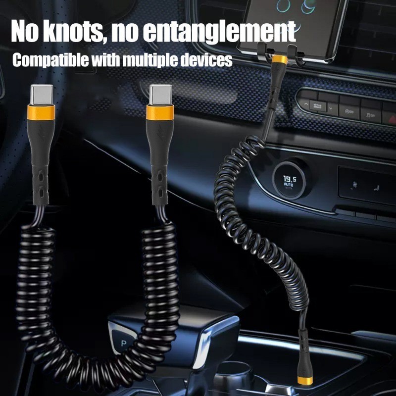 Pd 120W Spring Dual Type C Cable / 1M Quick Charging Data Wire / Telescopic Coil Fast Charger Line - รูปที่ 3
