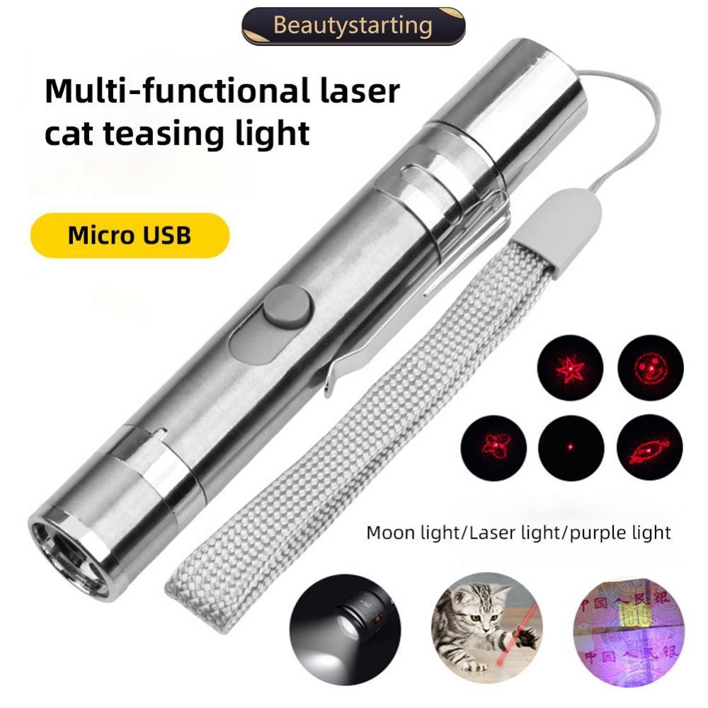 Beautystarting 3-in-1 Interactive USB ชาร์จ Red Dot แสงเลเซอร์ของเล่นแมวแมวตลก Laser Sight Pointer ป